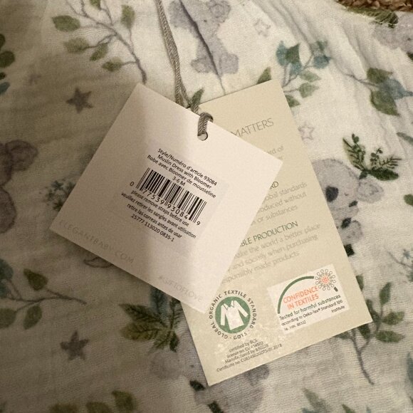 Elegant Baby Organics Muslin Dress with Bloomers 3-6 Months White Koala Cotton - Picture 2 of 3